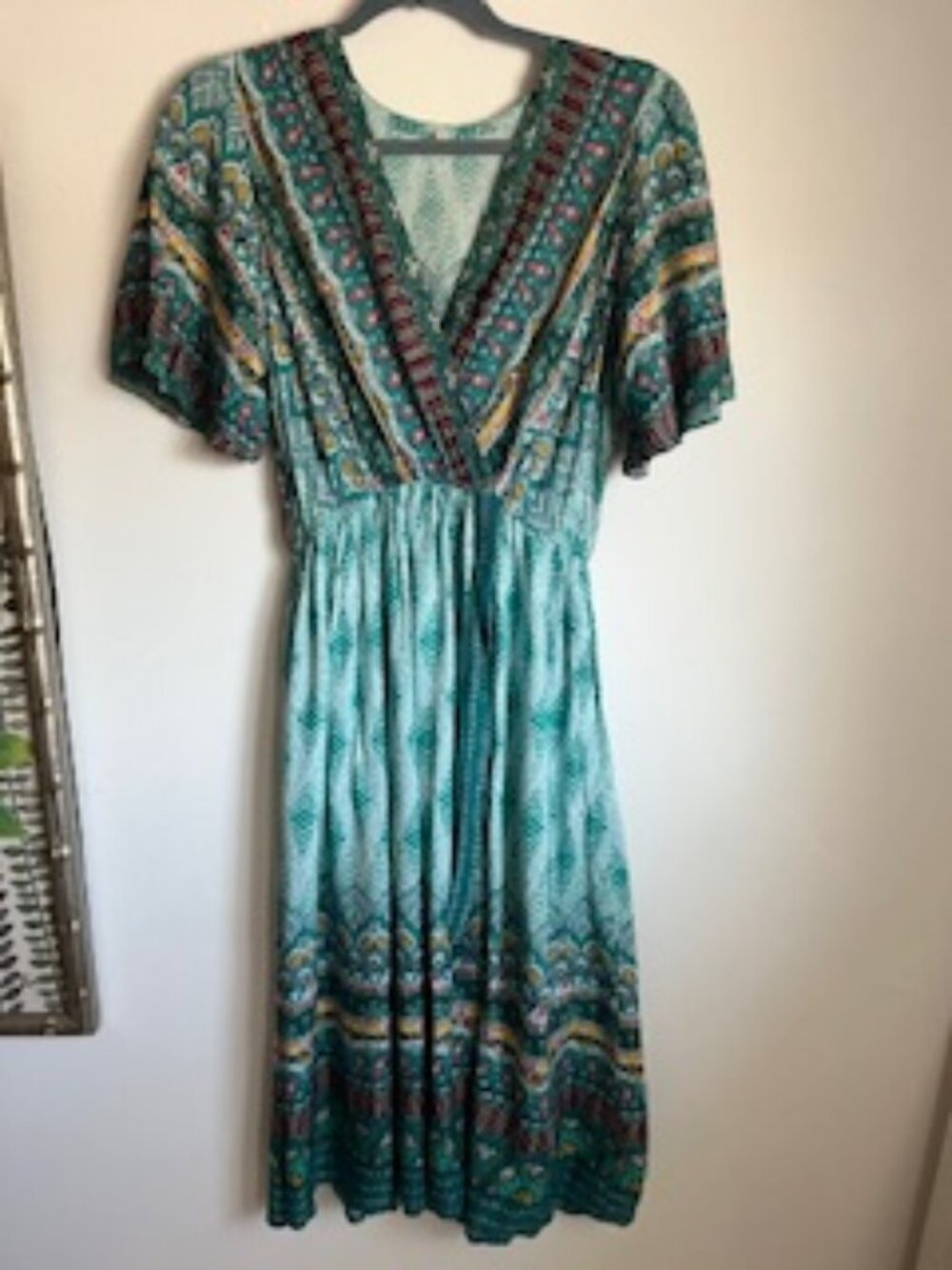 🧡3/15 NWOT Bohemian Boho V-Neck Short Sleeve Midi Dress Women's S